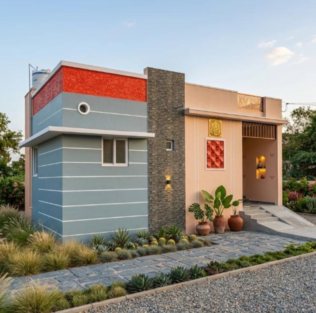 Completed custom two-story home with stone and timber facade